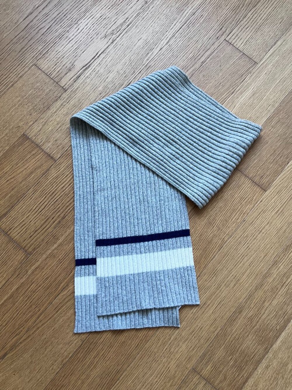 Madewell Gray Wool-Blend Striped Ribbed Scarf